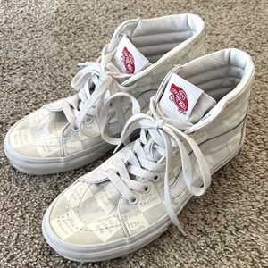 Vans Sk8 Hi Checkerboard Text High Top Sneakers White Womens 7 Mens 5.5